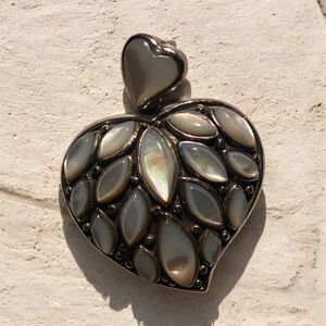 Vintage Sterling Silver Heart Shapes Mother of Pearl Pendant